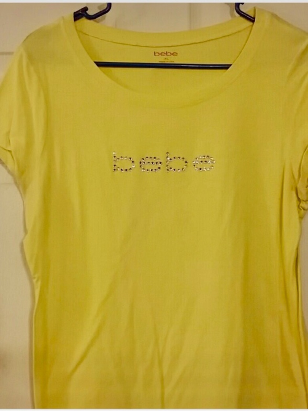 bebe Yellow Short-Sleeve Tee with Crystal Logo